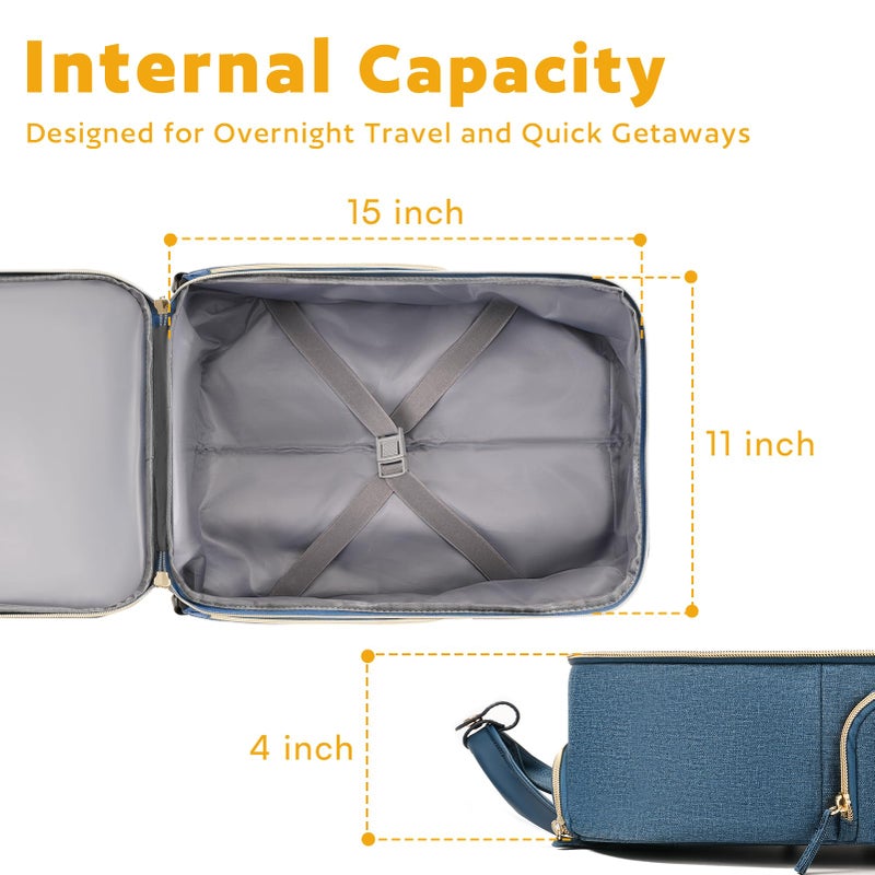 Arcoyard Underseat Carry On Luggage with Wheels, Travel Airline Approved Personal Item Bag, Multiple Compartments Carry-On with Leather Handle, Lightweight Rolling Suitcase for Women, Denim Blue, L - Image 5