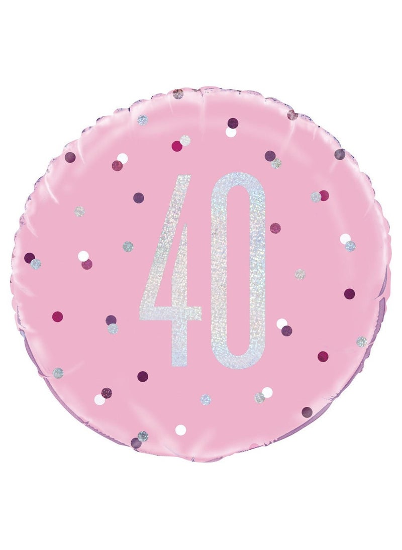يونيك بالون عيد ميلاد الأربعين عامًا من رقائق الألومنيوم باللون الوردي الفضي مقاس 45 سم