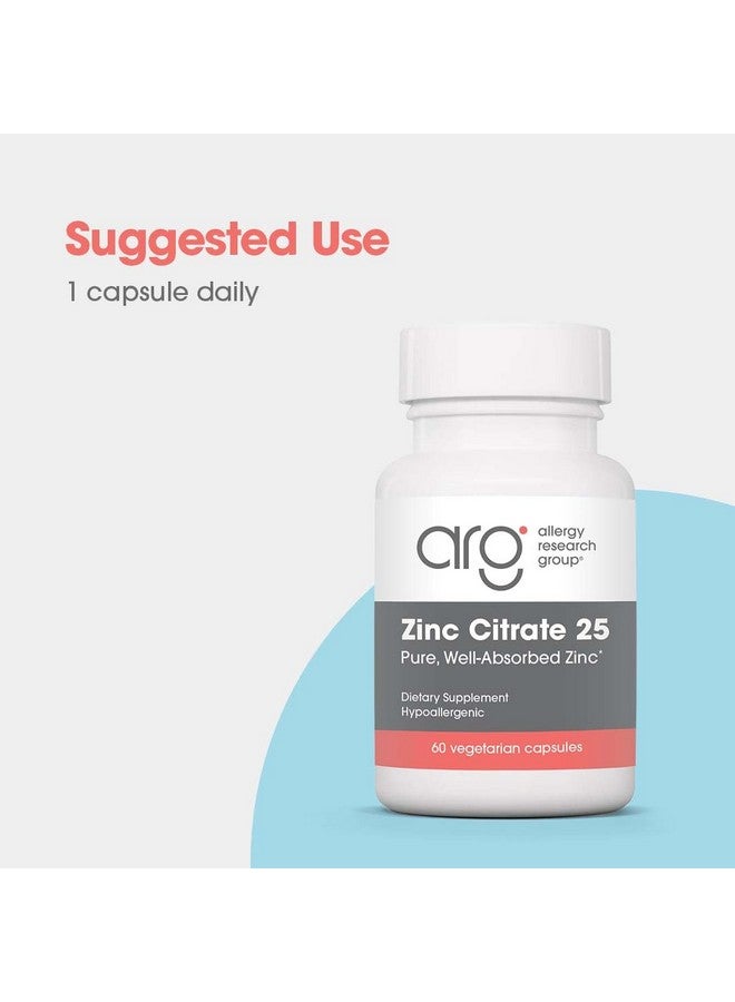 Allergy Research Group Zinc Citrate Supplement - 25mg Zinc for Men & Women, Immune Support, Pure, Well-Absorbed, Well-Tolerated, Trace Mineral, Vegetarian Capsules - 60 Count - Image 4