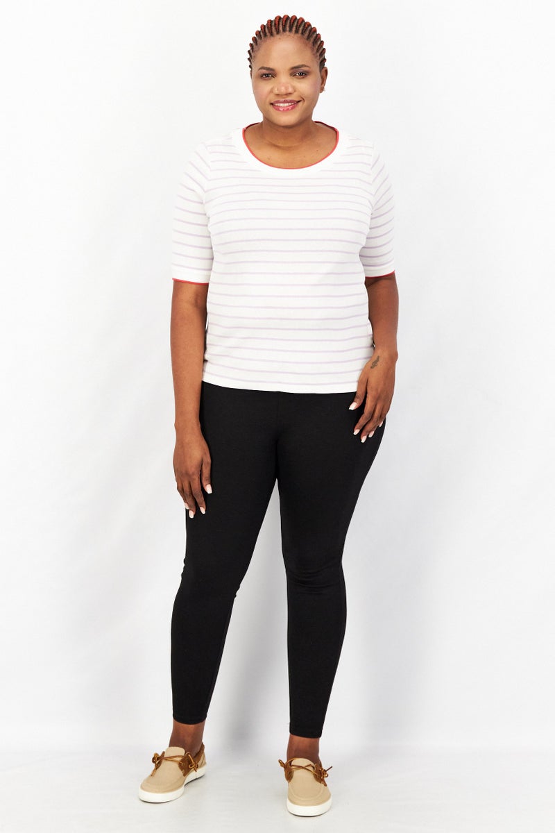 ESPRIT Women Round Neck Short Sleeve Striped T-Shirt, White Combo - Image 4