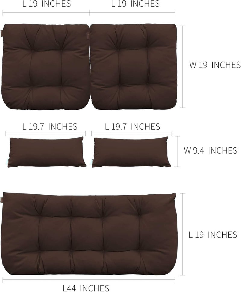 QILLOWAY Outdoor Patio Wicker Seat Cushions Group Loveseat/Two U-Shape/Two Lumbar Pillows for Patio Furniture,Wicker Loveseat,Bench,Porch,All Weather, Settee of 5 (Coffee/Brown/Chocolate) - Image 2