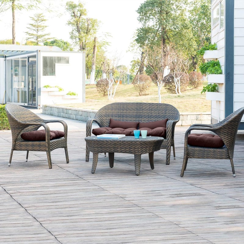 QILLOWAY Outdoor Patio Wicker Seat Cushions Group Loveseat/Two U-Shape/Two Lumbar Pillows for Patio Furniture,Wicker Loveseat,Bench,Porch,All Weather, Settee of 5 (Coffee/Brown/Chocolate) - Image 5