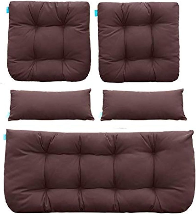 QILLOWAY Outdoor Patio Wicker Seat Cushions Group Loveseat/Two U-Shape/Two Lumbar Pillows for Patio Furniture,Wicker Loveseat,Bench,Porch,All Weather, Settee of 5 (Coffee/Brown/Chocolate) - Image 1