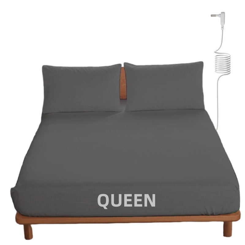 OKOHEY Grounding Fitted Sheets with 15ft Earthing Cord Queen Size 90 Organic Cotton  10 Silver Fiber Soft  Breathable Grounded Sheet for Better Sleep and Enhanced Wellness Gray