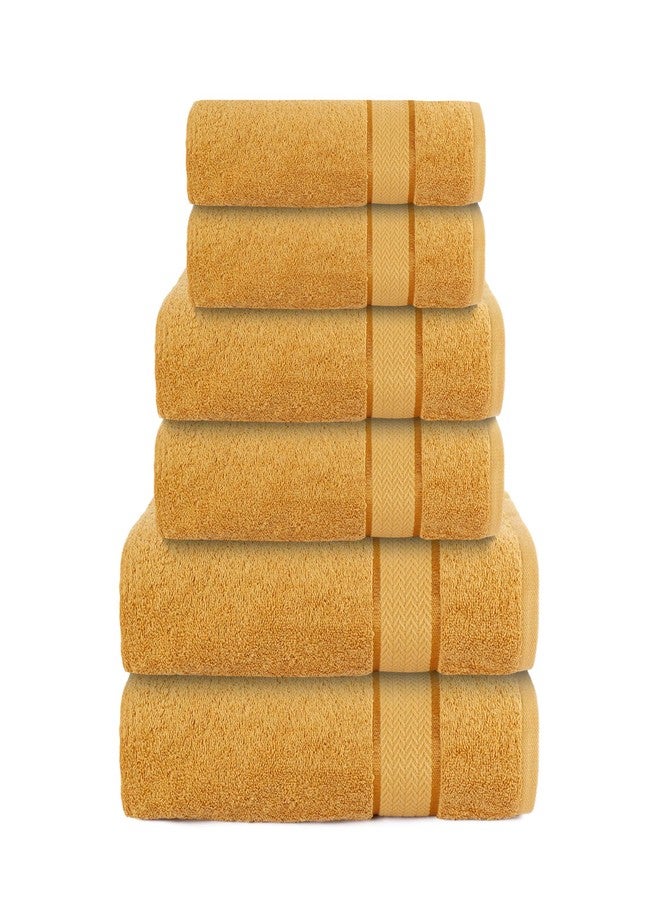 CRAFTBERRY Luxury Bath Towels Set-100% Cotton- 2 Bath, 2 Hand & 2 Washcloths - Large, Premium, Thick, Fluffy, Absorbent, Quick Dry, Soft & Plush - 6 Piece Luxury Bathroom Towels - Gold/Golden - Image 1