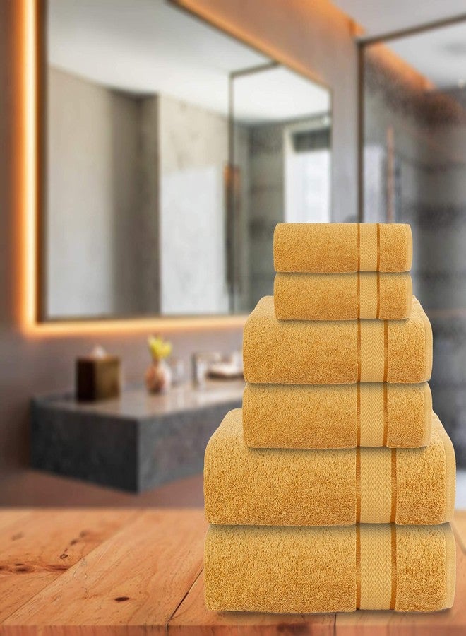 CRAFTBERRY Luxury Bath Towels Set-100% Cotton- 2 Bath, 2 Hand & 2 Washcloths - Large, Premium, Thick, Fluffy, Absorbent, Quick Dry, Soft & Plush - 6 Piece Luxury Bathroom Towels - Gold/Golden - Image 3