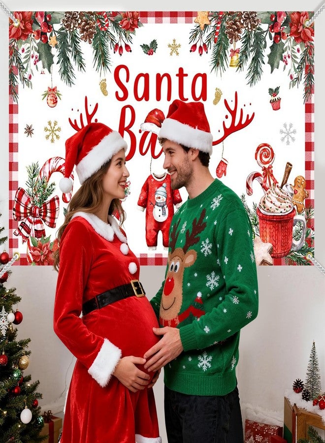 موكسيكا خلفية حفل استقبال المولود الجديد من موكسيكا، لافتة خلفية حمراء لعيد الميلاد، صورة سانتا كلوز، مستلزمات ديكورات حفلات استقبال المولود الجديد في بلاد العجائب الشتوية، 70.8 × 43.3 بوصة - Image 3