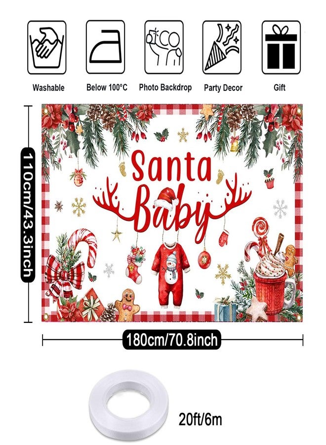 موكسيكا خلفية حفل استقبال المولود الجديد من موكسيكا، لافتة خلفية حمراء لعيد الميلاد، صورة سانتا كلوز، مستلزمات ديكورات حفلات استقبال المولود الجديد في بلاد العجائب الشتوية، 70.8 × 43.3 بوصة - Image 5
