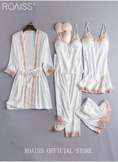 roaiss 5-Pack Women's Pyjama Set Sling with Chest Pad Nightdress Sweet Sleepwear Home Wearing Clothes Suits Ladies Floral Printing Nightwear Lingerie Robe Underwear Shorts Summer Spring  - Image 4