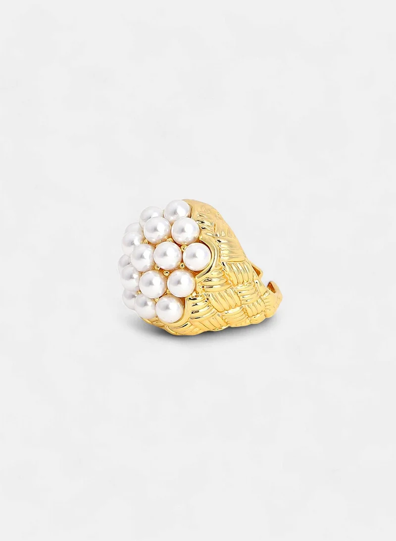 Elizabethan Pearls Beaded Adjustable Statement Artificial Finger Ring Jewellery