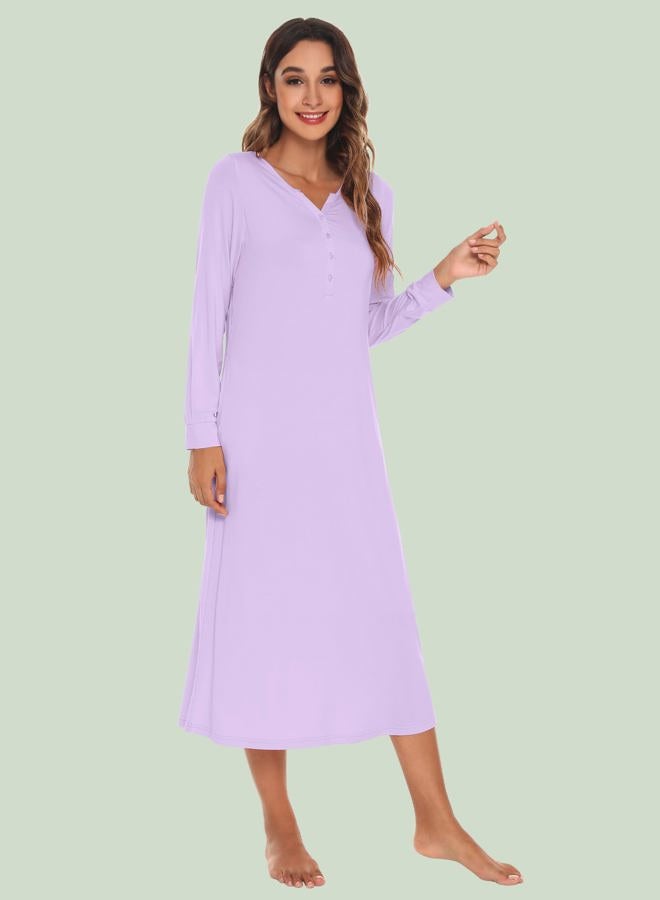Wiwi Nightgowns for Women Soft Sleepwear Long Sleeve Nightshirts Pajamas Gown Viscose from Bamboo Pjs S-XXL, Taro Purple, Large - Image 3
