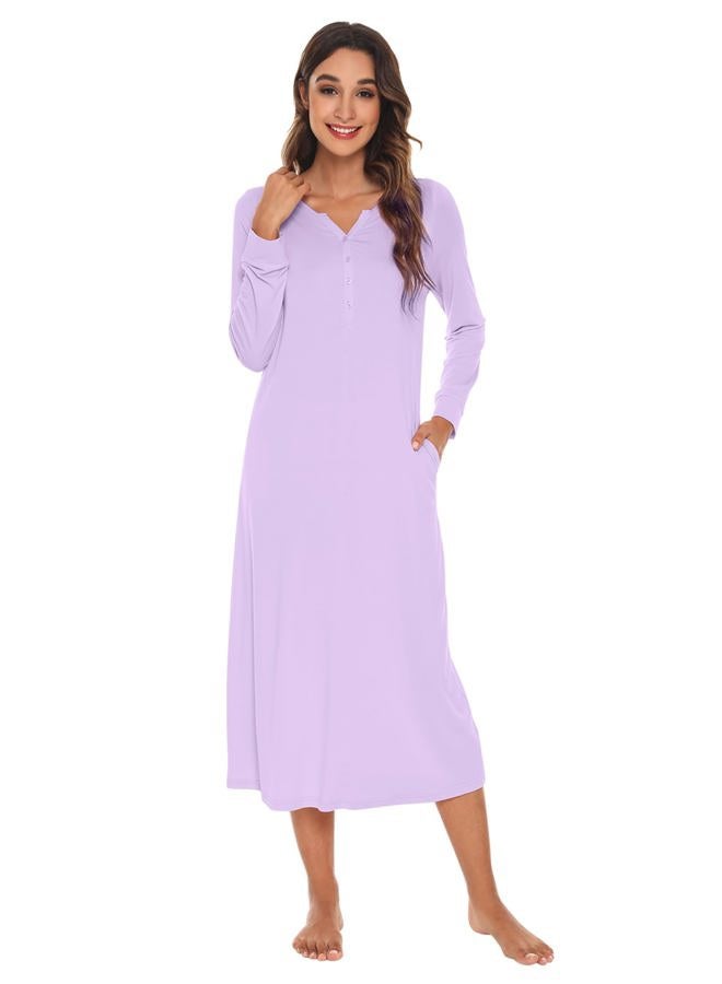 Wiwi Nightgowns for Women Soft Sleepwear Long Sleeve Nightshirts Pajamas Gown Viscose from Bamboo Pjs S-XXL, Taro Purple, Large - Image 1