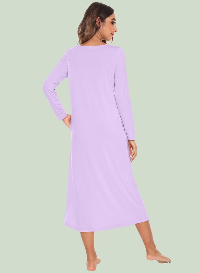Wiwi Nightgowns for Women Soft Sleepwear Long Sleeve Nightshirts Pajamas Gown Viscose from Bamboo Pjs S-XXL, Taro Purple, Large - Image 2