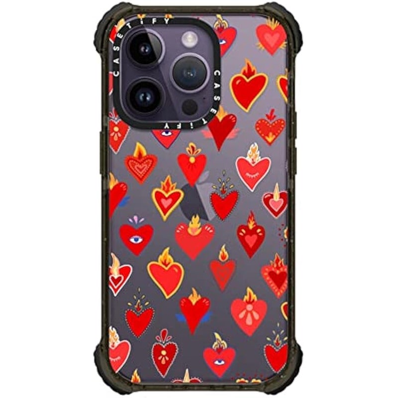 Casetify Ultra Impact Case for iPhone 14 Pro Glossy Black Batch 3 Prints, flaming heart love pattern, iPhone 14 Pro - Image 1