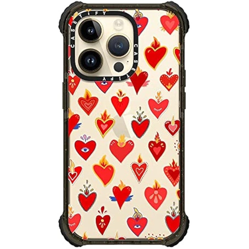 Casetify Ultra Impact Case for iPhone 14 Pro Glossy Black Batch 3 Prints, flaming heart love pattern, iPhone 14 Pro - Image 4