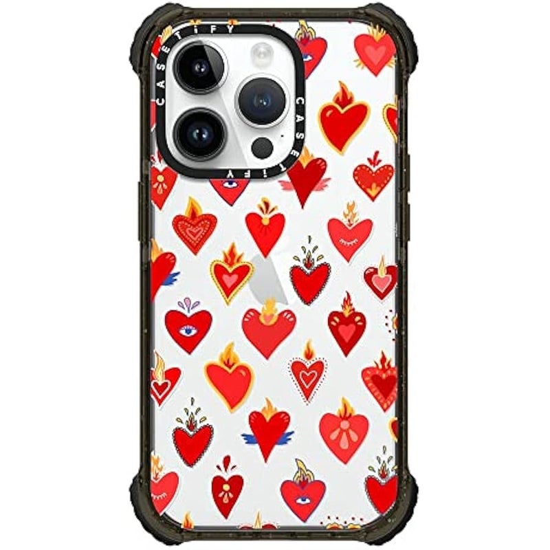 Casetify Ultra Impact Case for iPhone 14 Pro Glossy Black Batch 3 Prints, flaming heart love pattern, iPhone 14 Pro - Image 2