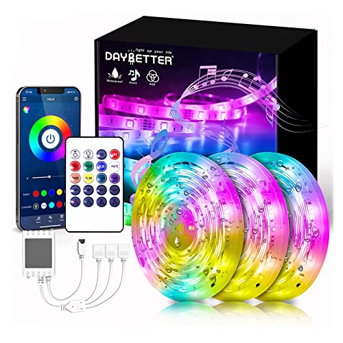 DAYBETTER Led Strip Lights Waterproof, Smart Outdoor Lights, Led Light Strips with Remote, App Control, 5050 RGB Color Changing Led Lights for Bedroom, Roof Eaves, Room Decor 50 ft(3 Rolls of 16.4ft) - Image 1