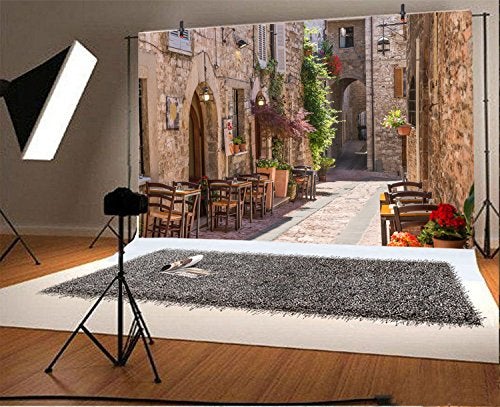 Leyiyi 8x6ft Photography Background Italian Wedding Backdrop European Travel Downtown Street Caffee Vintage Buildings Sunshine Honeymoon Summer Graduation Vacation Photo Portrait Vinyl Studio Prop - Image 3