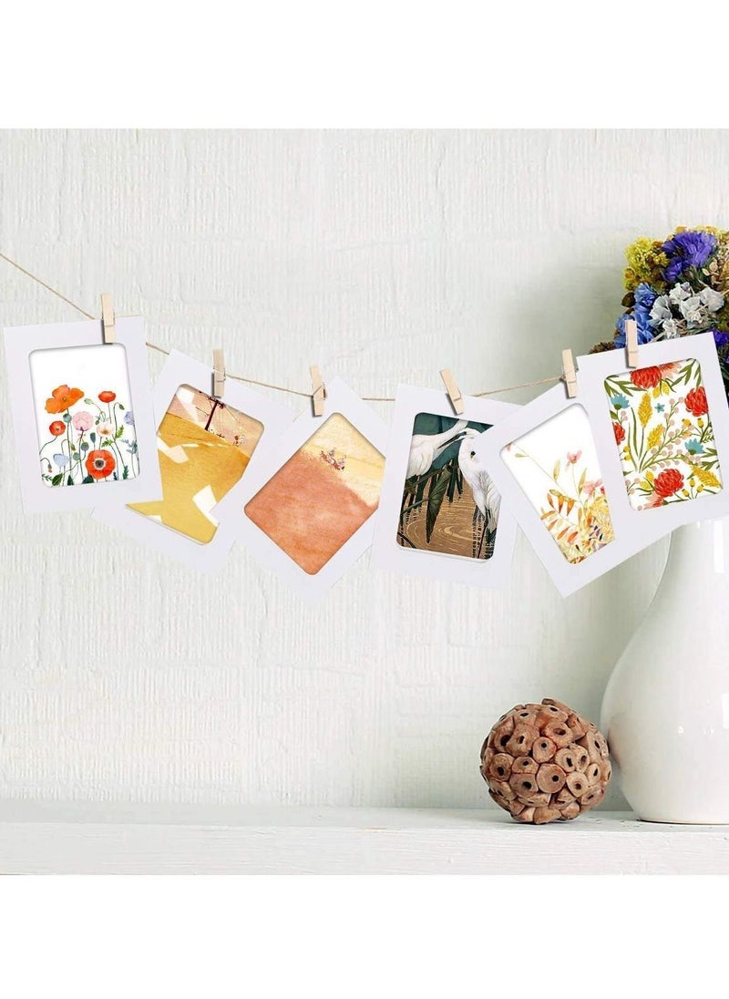 Y&D - Paper Photo Frame 30pcs Kraft Picture with Mini Clothespins and Jute Twine (white) Linkage Mounted Cardboard Flax String Clips - Image 1