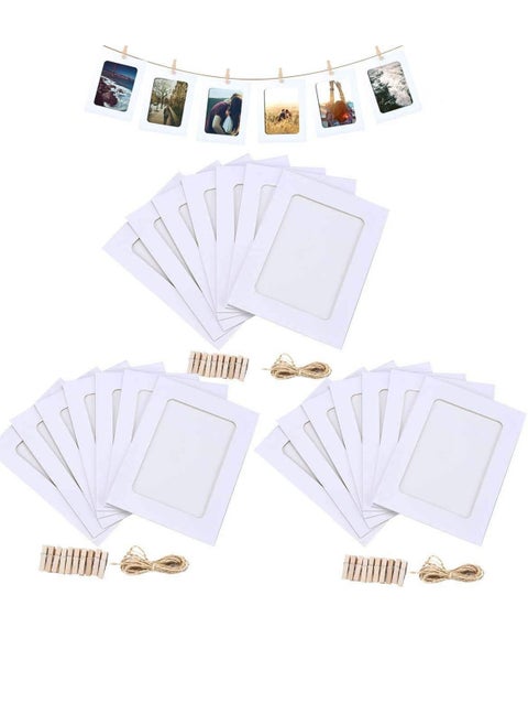 Paper Photo Frame 30pcs Kraft Picture with Mini Clothespins and Jute Twine (white) Linkage Mounted Cardboard Flax String Clips