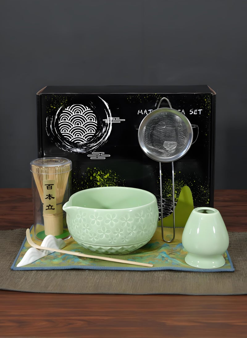 XiuWoo 7Pcs Matcha Green Tea Whisk Set, Matcha Kit with Matcha Bowl (with Pouring Spout), Matcha Whisk, Whisk Holder, Strainer - Elegant Matcha Set for Gifting and Personal Use, Gift Box Packaging  - Image 1