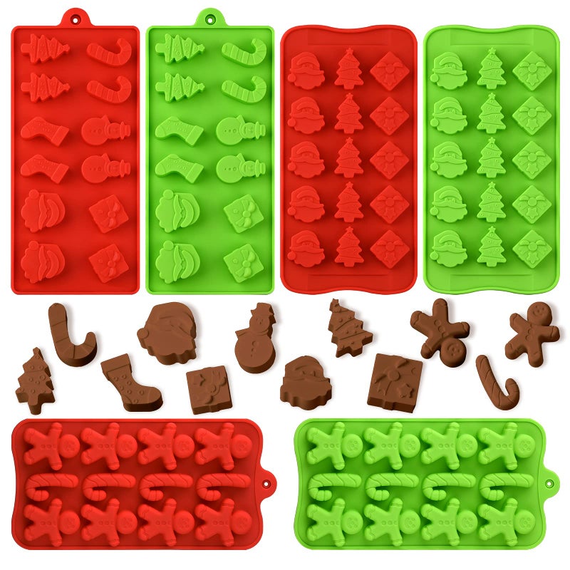 Actvty Christmas Chocolate Molds Silicone Candy Molds 6 Packs Santa Clause Snowman Gingerbread Man Shape Xmas Theme Baking Molds for Chocolate Candy Gummy Jello Wax Melts Party Decor