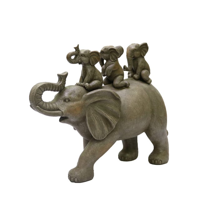 NATURES MARK 8 H 3 BABY ELEPHANTS RIDING AN ELEPHANT RESIN STATUE FIGURINE HOME DECORATIVE ACCENT DECOR GRAY