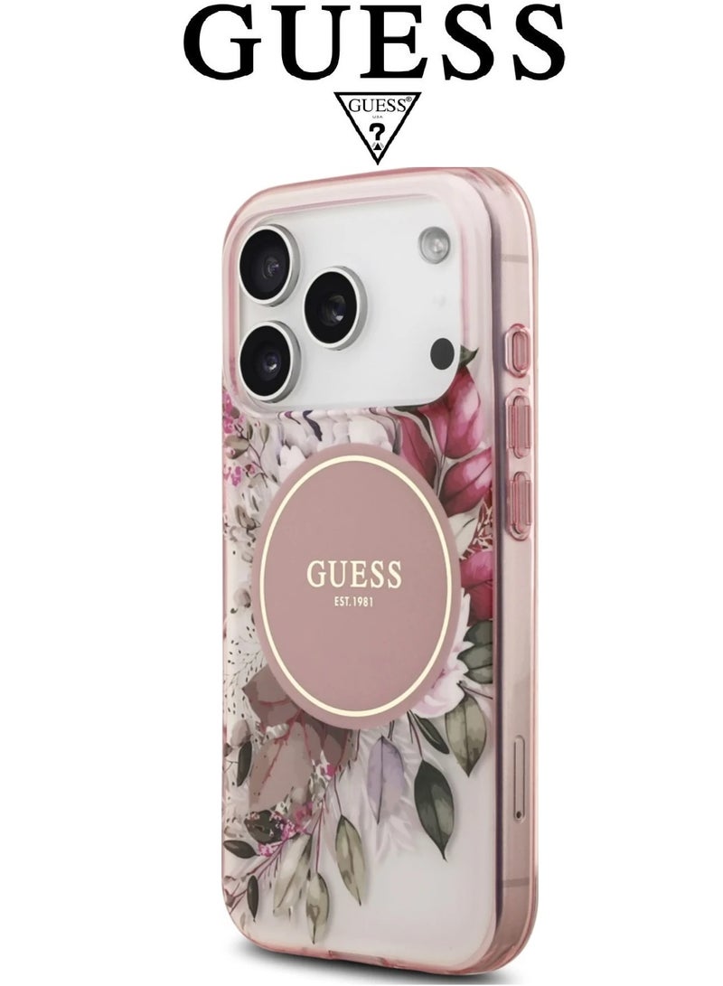 CG MOBILE iPhone 17 Pro Max silicone PU phone case in a stylish gradient Pink and Rose design with a premium texture. iPhone 17 Pro Max case supports MagSafe wireless charging. iphone 17 pro max back cover with back protection against impacts.  French-designed, elegant iphone 17 pro cover, certified in partnership with GUESS and CG MOBILE. Pink phone case. - Image 3