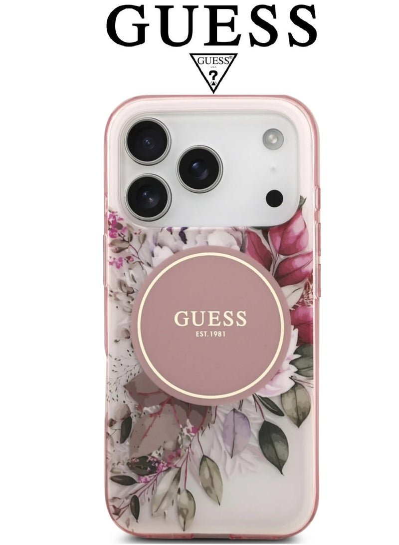 CG MOBILE iPhone 17 Pro Max silicone PU phone case in a stylish gradient Pink and Rose design with a premium texture. iPhone 17 Pro Max case supports MagSafe wireless charging. iphone 17 pro max back cover with back protection against impacts.  French-designed, elegant iphone 17 pro cover, certified in partnership with GUESS and CG MOBILE. Pink phone case. - Image 4