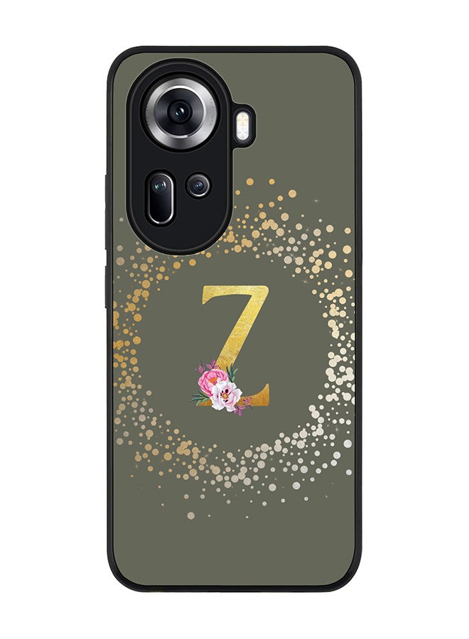 Stylizedd Rugged Black Edge Case for Oppo Reno11, Slim fit Case Thin Cover- Custom Monogram Initial Letter Floral Pattern Alphabet - Z  (Olive Green) - Image 1