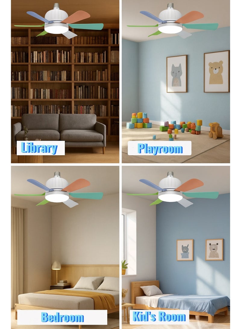 Ayeeb 18 Inch Ceiling Fan with Light, LED Flower Lamp Bulb 3CCT 40W Dimmable Light, E27 Base Easy Screw Mount, Portable Detachable 6 Blades 85V-265V World Travel Use, Chill Windy Smart Remote Control & Wall Switch, Breeze to Strong 3 Modes Cool Wind Adjustable Speed, 2H/4H Timing, CE certificate EU Standard Energy Saving, For Children's Room, Kitchen and more (Colorful Petal) - Image 4