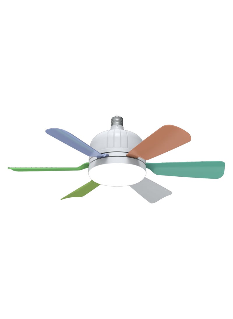 Ayeeb - Portable Ceiling Fan with Light 40W LED Flower Lamp Bulb 3CCT Dimmable, E27 Screw Easy Mount, Colorful Detachable 6 Blades 85V-265V World Travel Use,Smart Remote Control & Wall Switch 3 Wind Speed, 2H/4H Timing - Image 1