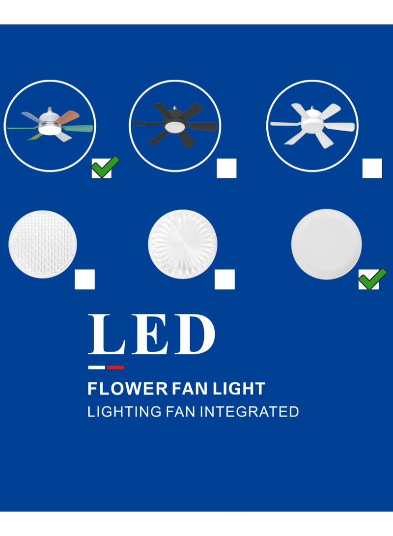 Ayeeb - Portable Ceiling Fan with Light 40W LED Flower Lamp Bulb 3CCT Dimmable, E27 Screw Easy Mount, Colorful Detachable 6 Blades 85V-265V World Travel Use,Smart Remote Control & Wall Switch 3 Wind Speed, 2H/4H Timing - Image 1