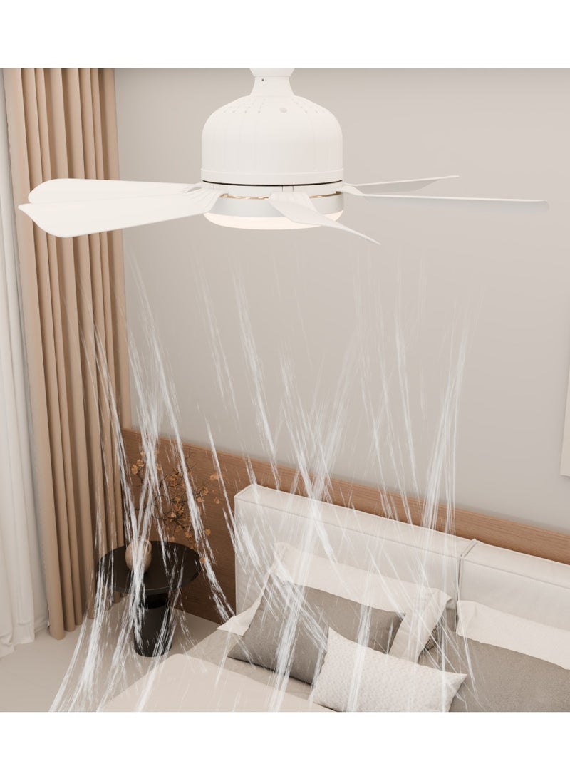 Ayeeb - Portable Ceiling Fan with Light 40W LED Flower Lamp Bulb 3CCT Dimmable, E27 Screw Easy Mount, Colorful Detachable 6 Blades 85V-265V World Travel Use,Smart Remote Control & Wall Switch 3 Wind Speed, 2H/4H Timing - Image 1