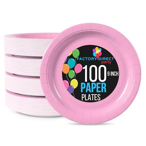 Exquisite Party Solids Pink Paper Plates Disposable Heavy Duty 9 Inch Pink Disposable Plates For Party 100 Pcs Heavy Duty 350 GSM Birthday Supplies