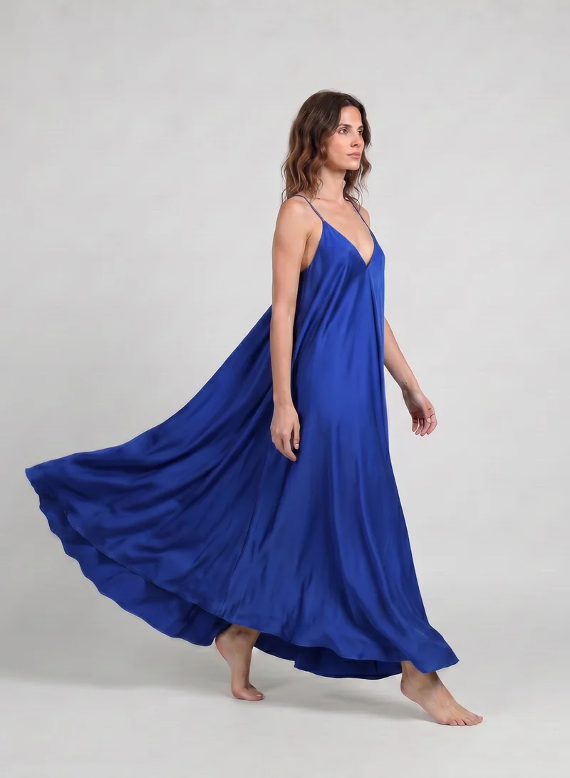 JANARA JONES Blue Satin Mariella Dress