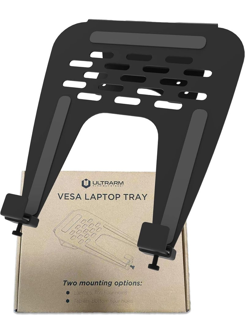ULTRARM Laptop Tray Steel Notebook Holder for Monitor Arm Desk Mount Stand Fits VESA 75/100 Mounting Holes 13KGS Capacity with Vented Cooling Platform Smooth Laptop Access Design, Black, MAAC-L - Image 1