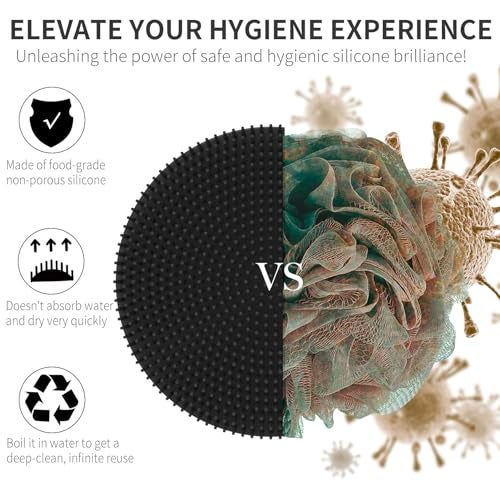 BEAUTAIL Silicone Body Scrubber, BEAUTAIL Shower Bath Scrubber, More Hygienic Than Traditional Loofah, Lather Nicely, Long Lasting, Gentle Exfoliating Brush for Women Men Baby Sensitive Skin, 1 Pack, Black - Image 2