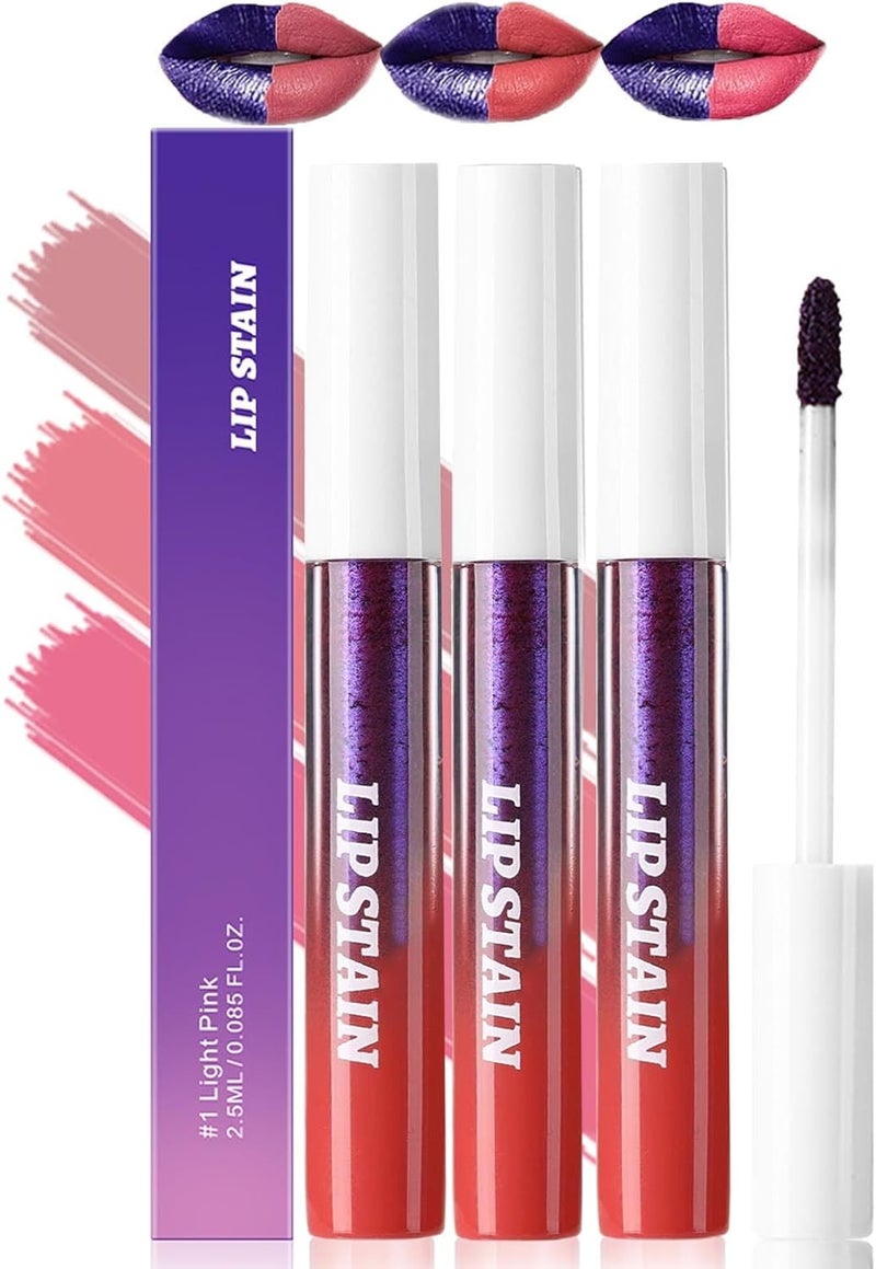 3Pcs Lip Stain Peel Off SetLip Liner Stain Long Lasting WaterproofLip Tint Stain Wipe Off Transfer Proof Nude PinkRosePinkMatte Finish Peel Off Makeup For Women