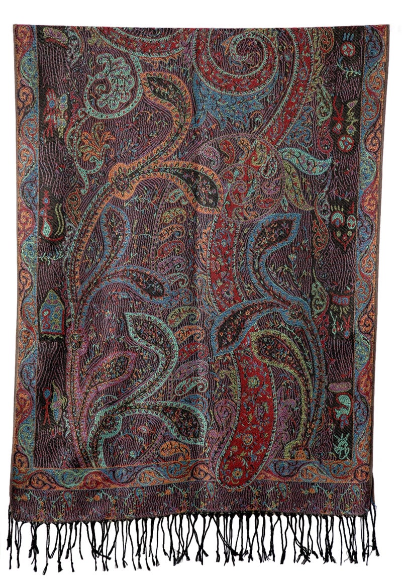 Achillea Soft Silky Reversible Paisley Pashmina Shawl Wrap Scarf w/Fringes (Tapestry Black) - Image 4