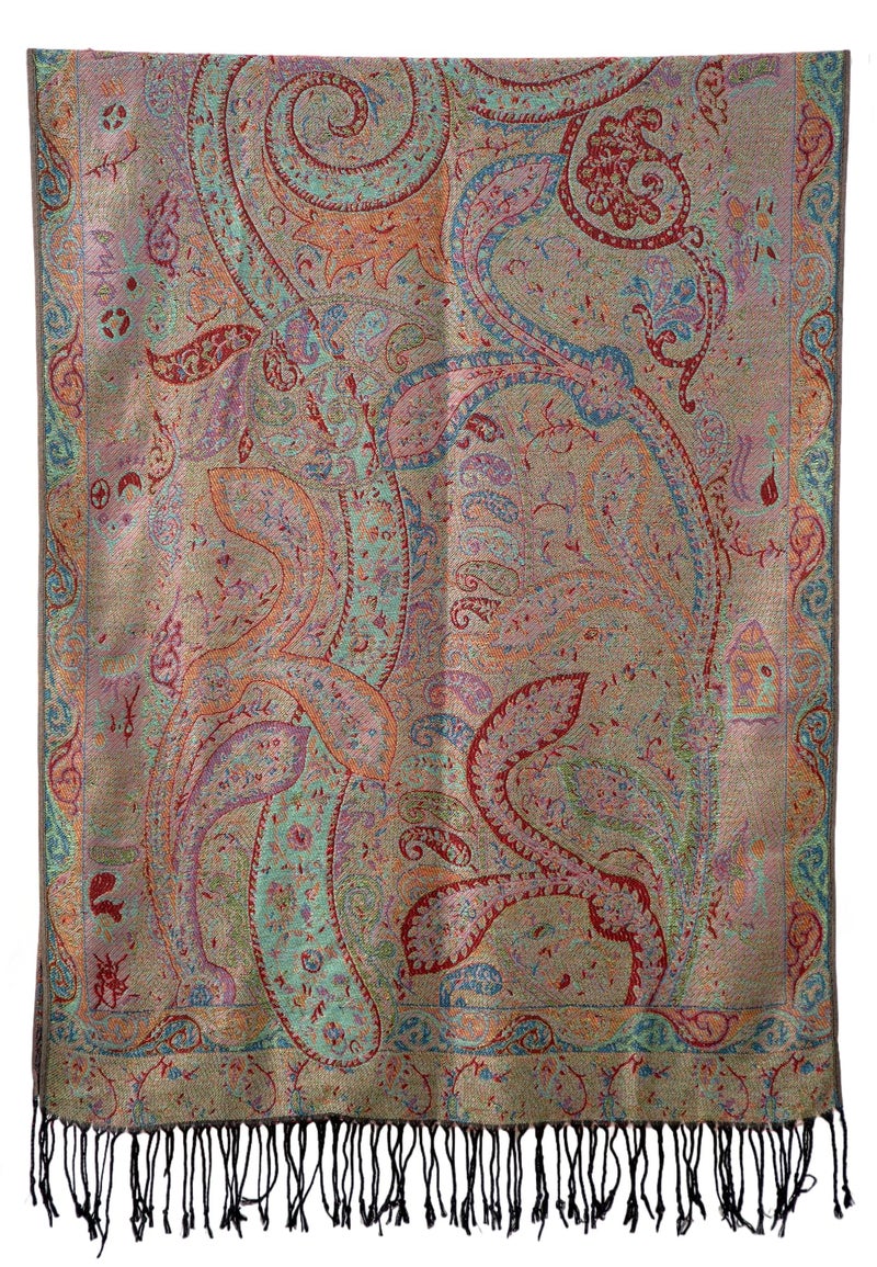Achillea Soft Silky Reversible Paisley Pashmina Shawl Wrap Scarf w/Fringes (Tapestry Black) - Image 5