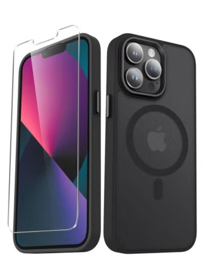 TIGER iPhone 13 Pro Max Case – Matte Magnetic Phone Cover with Built-in MagSafe Ring | Includes 1 Tempered Glass Screen Protector | Translucent Frosted Back | Slim Shockproof Full Body Protection | Drop-Resistant Anti-Scratch Design – Black – 6.7 Inch - Image 1