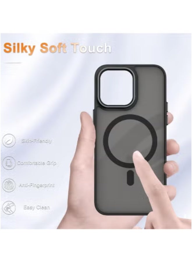 TIGER iPhone 13 Pro Max Case – Matte Magnetic Phone Cover with Built-in MagSafe Ring | Includes 1 Tempered Glass Screen Protector | Translucent Frosted Back | Slim Shockproof Full Body Protection | Drop-Resistant Anti-Scratch Design – Black – 6.7 Inch - Image 2