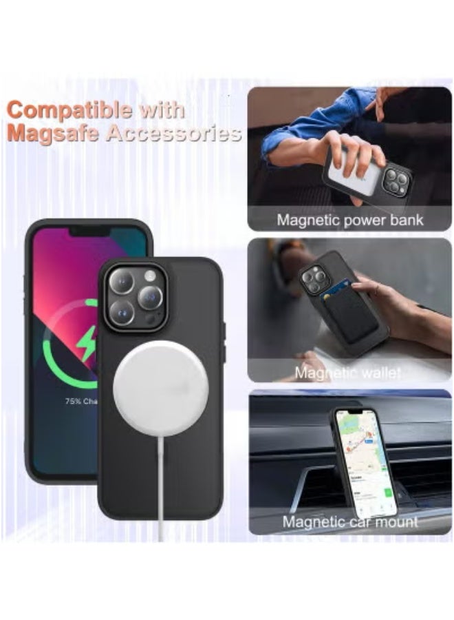 TIGER iPhone 13 Pro Max Case – Matte Magnetic Phone Cover with Built-in MagSafe Ring | Includes 1 Tempered Glass Screen Protector | Translucent Frosted Back | Slim Shockproof Full Body Protection | Drop-Resistant Anti-Scratch Design – Black – 6.7 Inch - Image 3