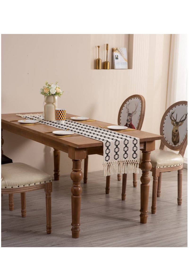 SOLARAE Farmhouse Table Runners 72 Inches Long Braided Stripe Boho Design,Black and White with Tassels - Perfect for Dining, Coffee, and End Tables (13x72) - Image 2