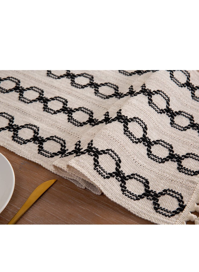 SOLARAE Farmhouse Table Runners 72 Inches Long Braided Stripe Boho Design,Black and White with Tassels - Perfect for Dining, Coffee, and End Tables (13x72) - Image 4