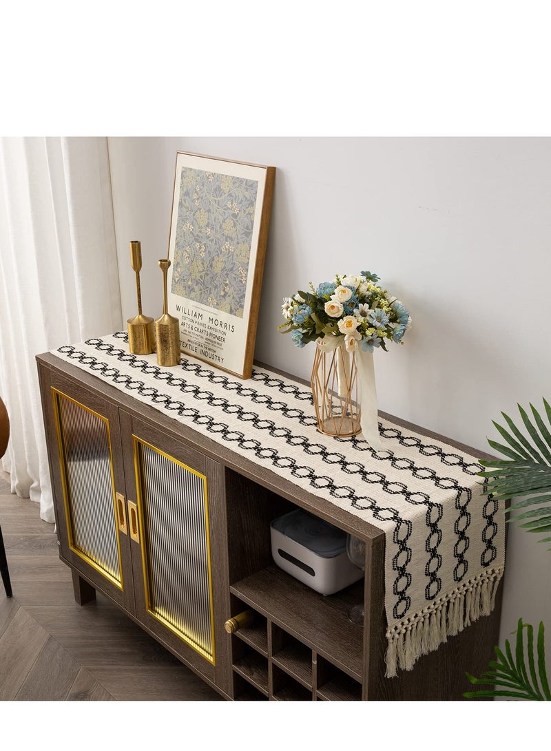 SOLARAE Farmhouse Table Runners 72 Inches Long Braided Stripe Boho Design,Black and White with Tassels - Perfect for Dining, Coffee, and End Tables (13x72) - Image 5