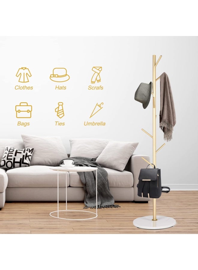 Metal Coat Rack with Natural Marble Base, Modern Coat Rack Freestanding, Sturdy Coat Tree Stand, Hall Tree for Jacket Hat Bag Entryway,Gold rod with white base - Image 5