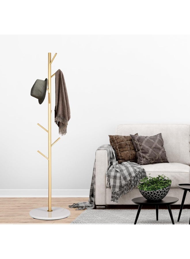 Metal Coat Rack with Natural Marble Base, Modern Coat Rack Freestanding, Sturdy Coat Tree Stand, Hall Tree for Jacket Hat Bag Entryway,Gold rod with white base - Image 3