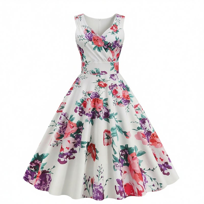 Vintage Print Stretch Sleeveless Dress - Image 2